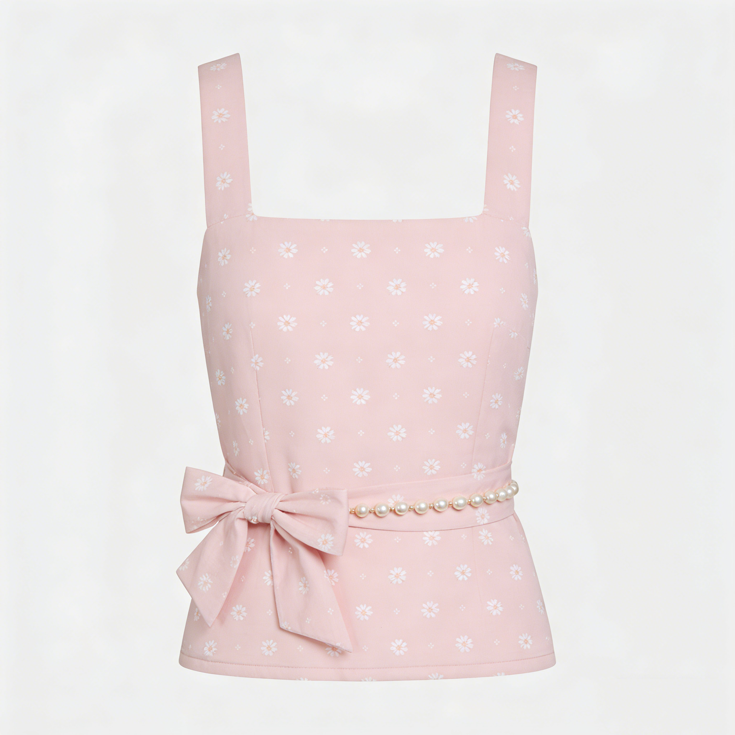 Pink Daisy Print Square Neck Bow Cami Top